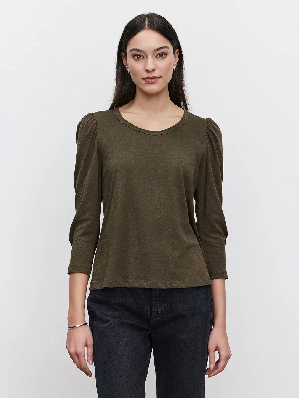 Wilda Slub Mutton Sleeve Top - Thicket