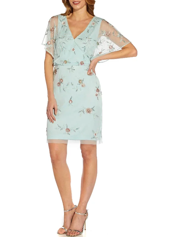 Womens Floral Embellished Cocktail and Party Dress