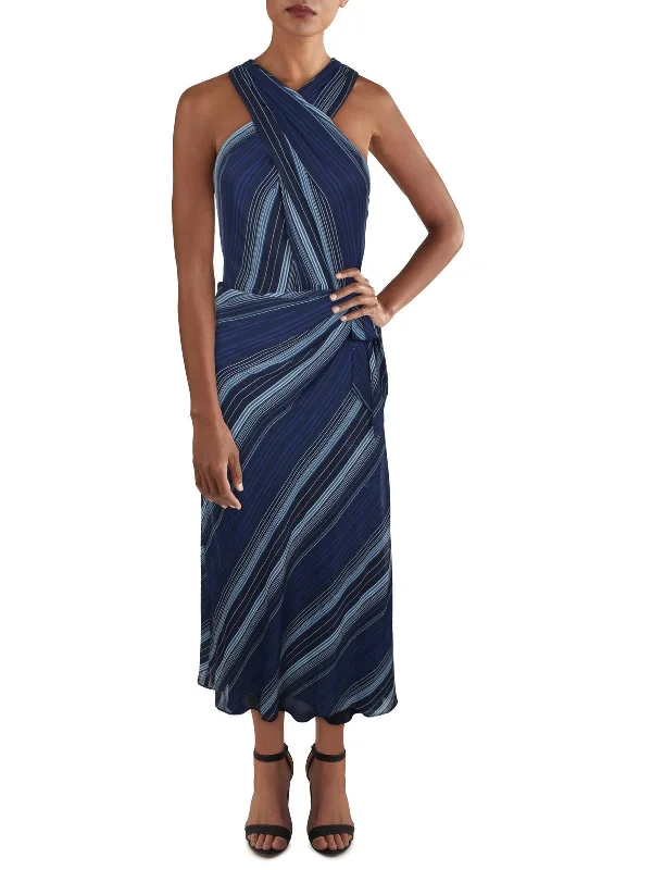 Womens Striped Midi Fit & Flare Dress