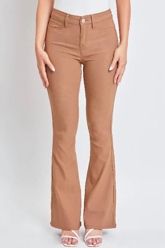 Hyperstretch High Rise Flare Denim In Almond