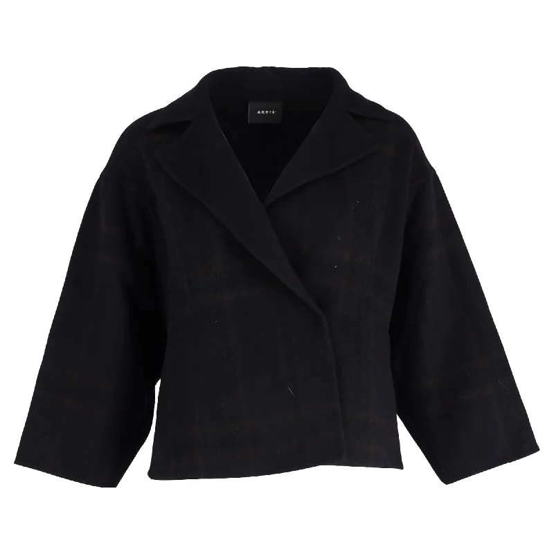 Akris Plaid Snap-Front Short Jacket in Black Cashmere