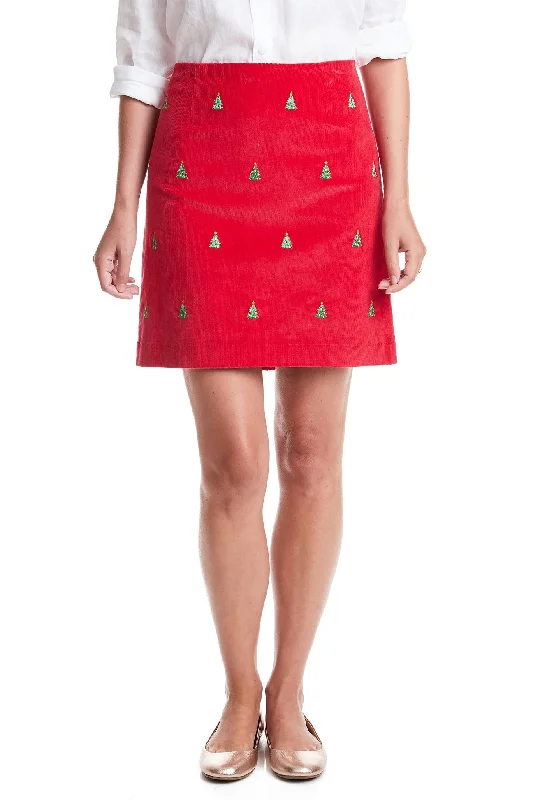 Ali Skirt Corduroy Crimson with Christmas Tree