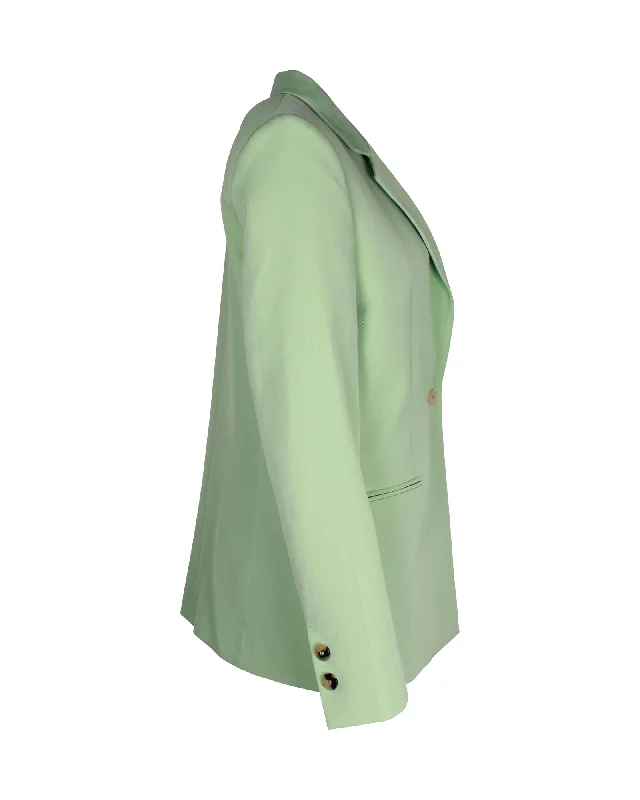 Victoria Beckham VVB Single-Breasted Twill Blazer in Green Polyester and Wool Blend