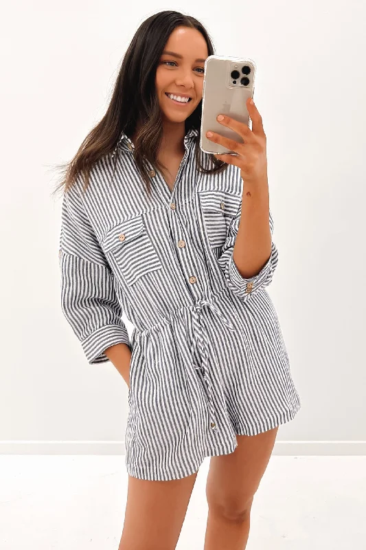 Cara Playsuit Navy Stripe