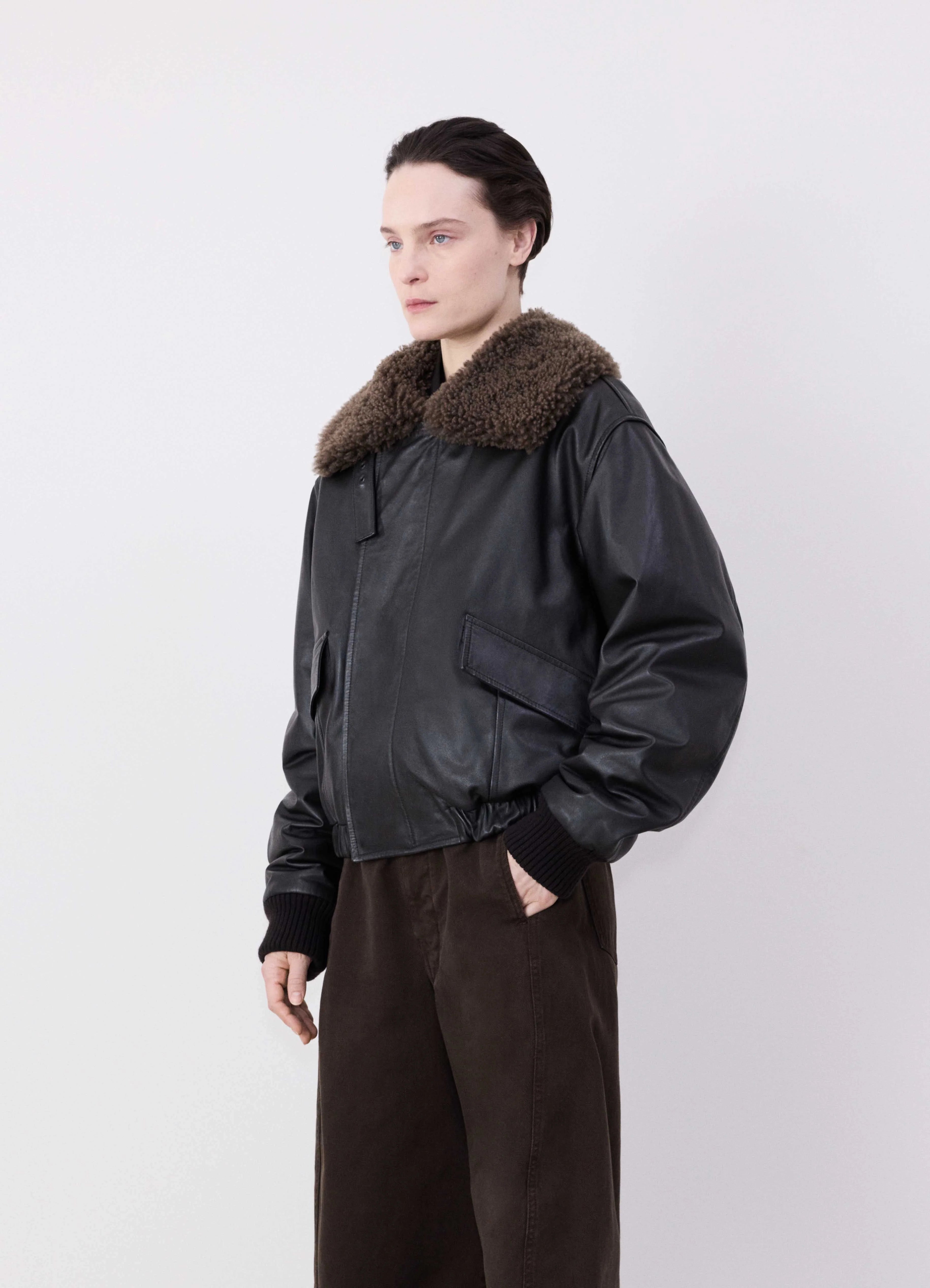 LEATHER BLOUSON WITH SHEARLING COLLAR