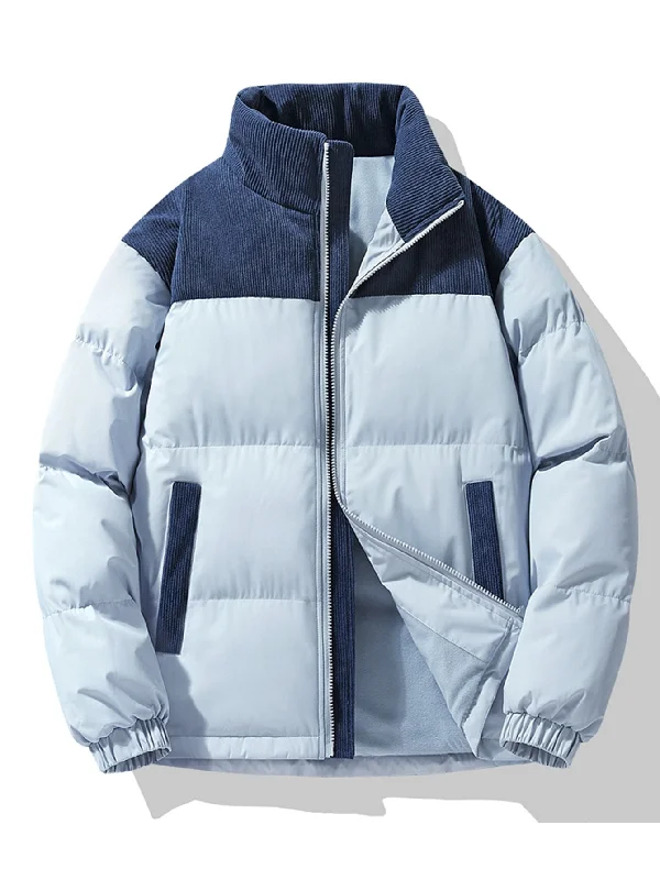 Corduroy Patchwork Puffer Jacket