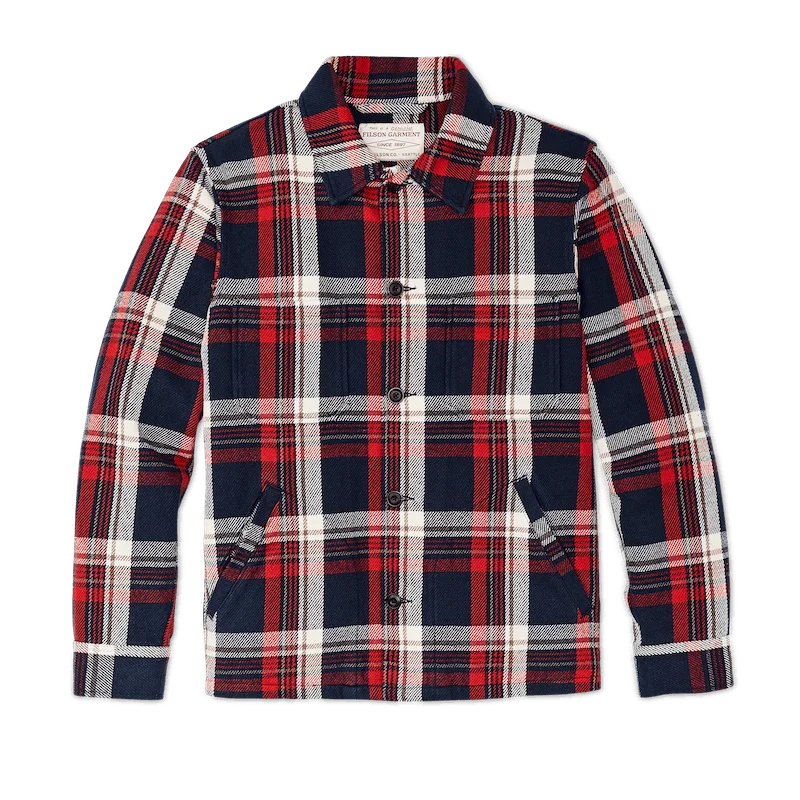 Filson Deer Island Ranch Coat in Navy Red Multi Plaid