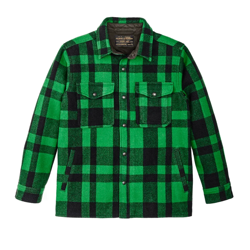 Filson Lined Mackinaw Wool Jac-Shirt in Acid Green/Black Heritage Plaid X