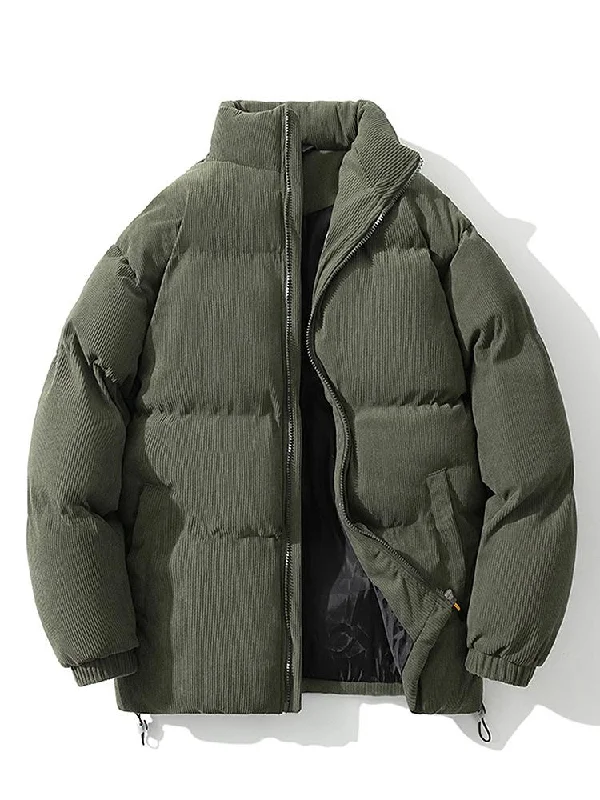 Funnel Neck Corduroy Puffer Coat