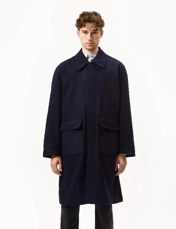 Universal Works Account Coat (Melton) - Navy Blue