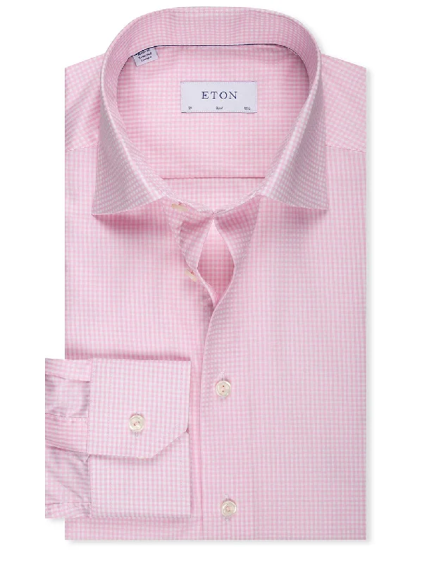 Slim Fit 2 Colour Check Fine Twill Shirt Pink