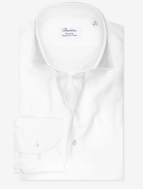 White Textured Cotton Fitted Body Shirt