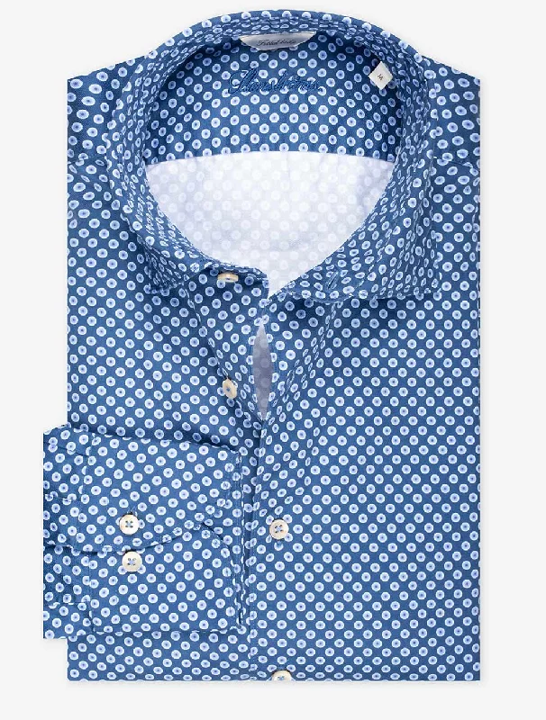 Navy Circle Print Fitted Body Shirt