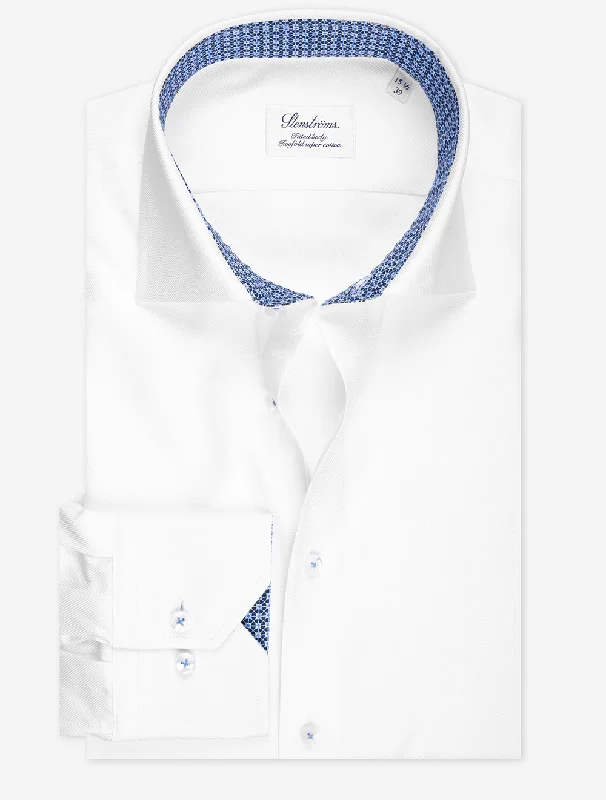 White Contrast Twill Fitted Body Shirt