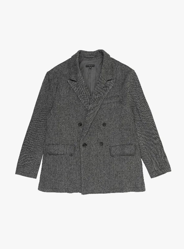 Wool Herringbone DBL Peak Jacket Grey