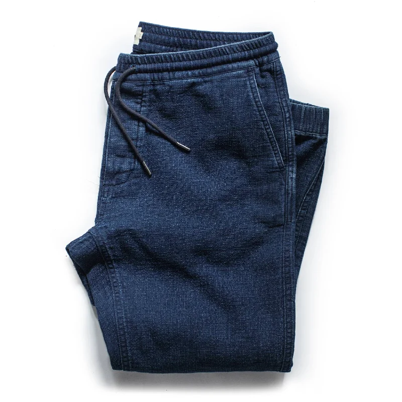 Elegant Sporty The Apres Pant in Indigo Double Cloth