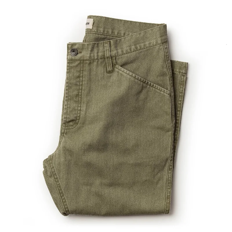 Tailored Essentials The Camp Pant in Olive Herringbone