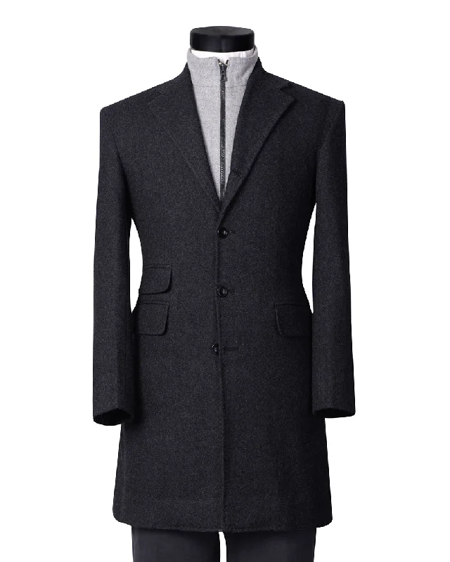 Retro Sportwear Charcoal Grey Wool Flannel Topcoat