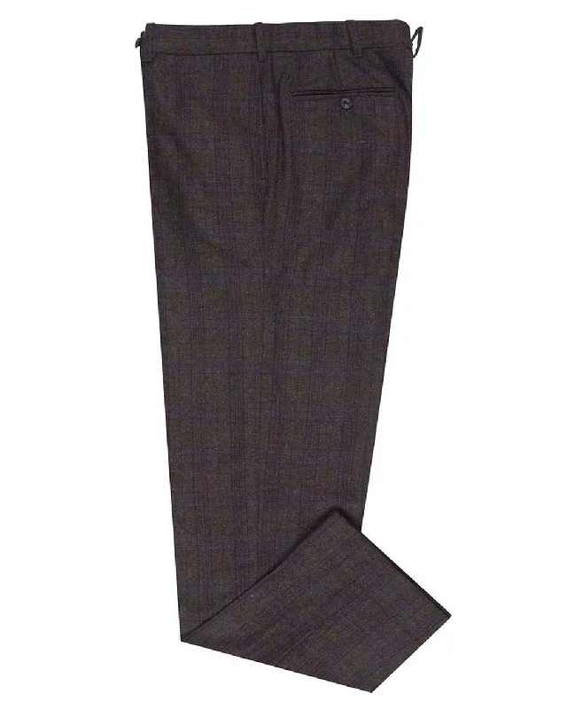 Sporty Minimalist EThomas Charcoal Grey with Blue Brown Tartan Plaid 130s Wool