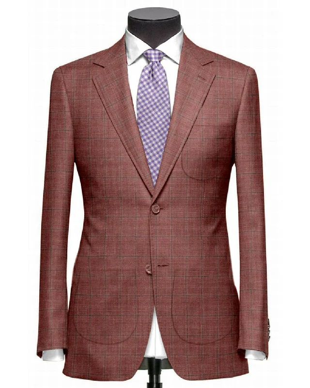 Earthy Casual EThomas Dark Salmon Pink Windowpane Checks Jacket