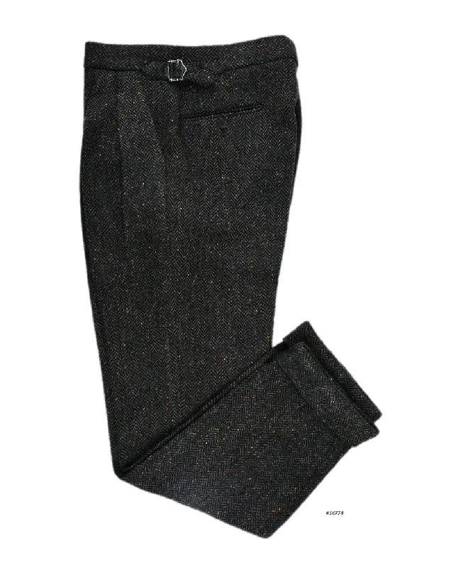 High-End Outerwear Molloy Herringbone Donegal Tweed Pants - Forest