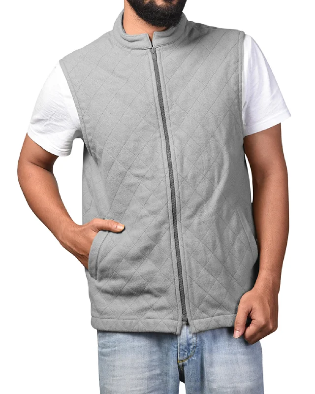 Classic Comfort Quilted Gilets in Grey Wool Flannel