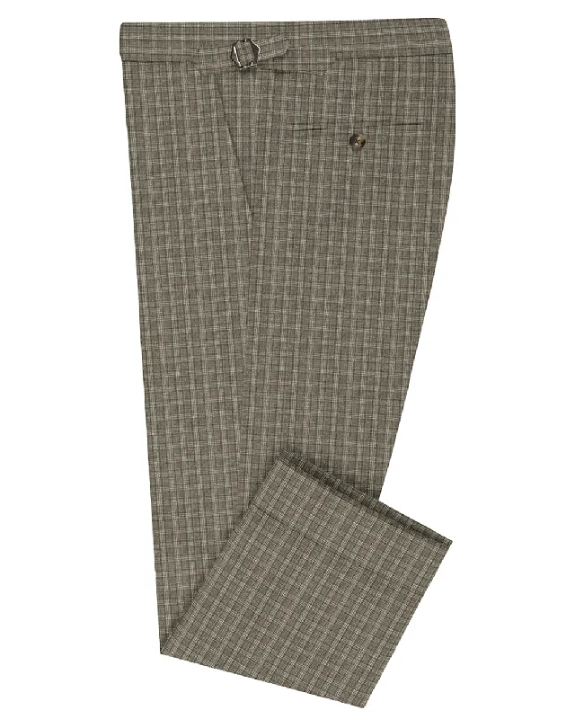 Modern Chic Look Scabal Linen Olive Green Tattersall Checks Pants