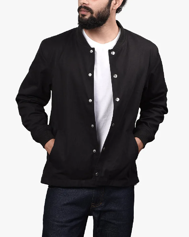 Rugged Fit Soft Black Twill Bomber Jacket