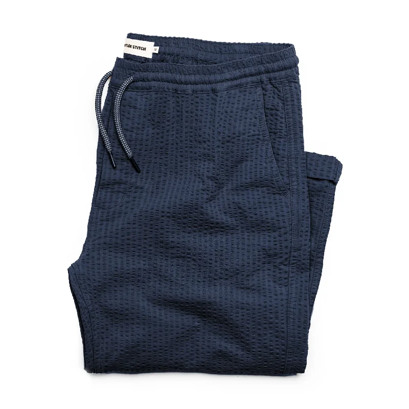 Simplistic Basics The Après Pant in Navy Seersucker