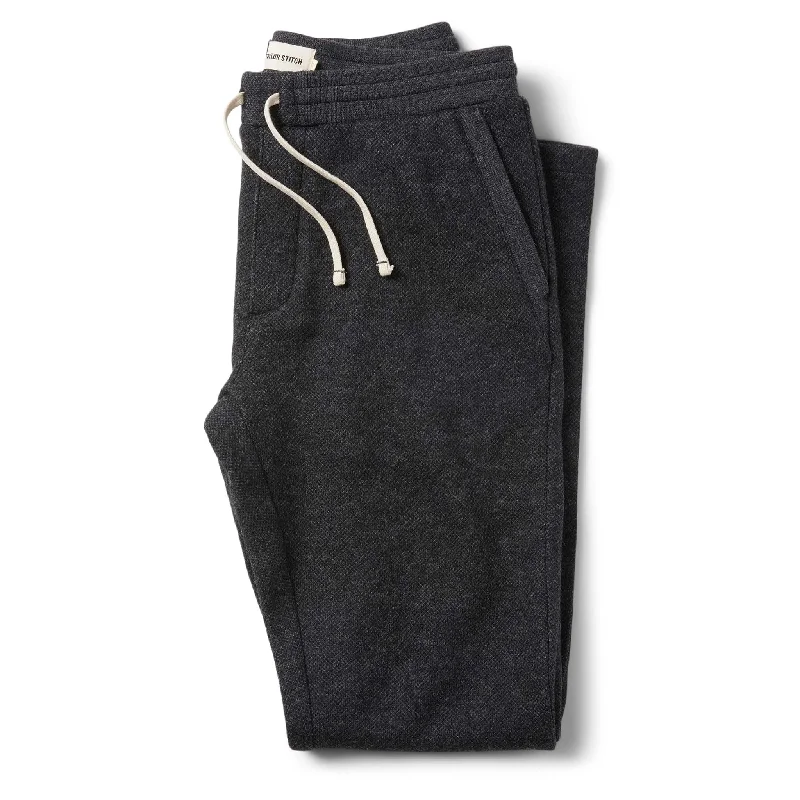 Cozy Fitwear The Weekend Pant in Charcoal Herringbone Wool